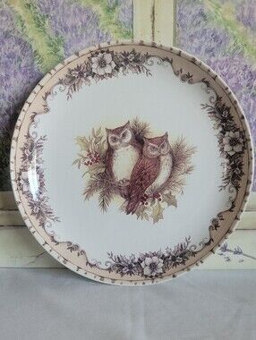 Cracker Barrel Woodland Owl Salad Plate 8" Susan Winget Ceramic Christmas Vtg